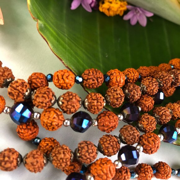 3 strands Rudraksha w/dark blue beads 37 1/4", 32", 34  3/4" $60 - Picture 3 of 8